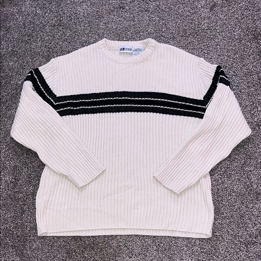 J. Jill Cream and Black Crewneck Sweater